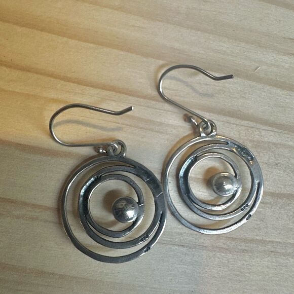 Sterling Silver Spiral Dangle Earrings with Real Pearl – Modern Artisan Style - Picture 8 of 11